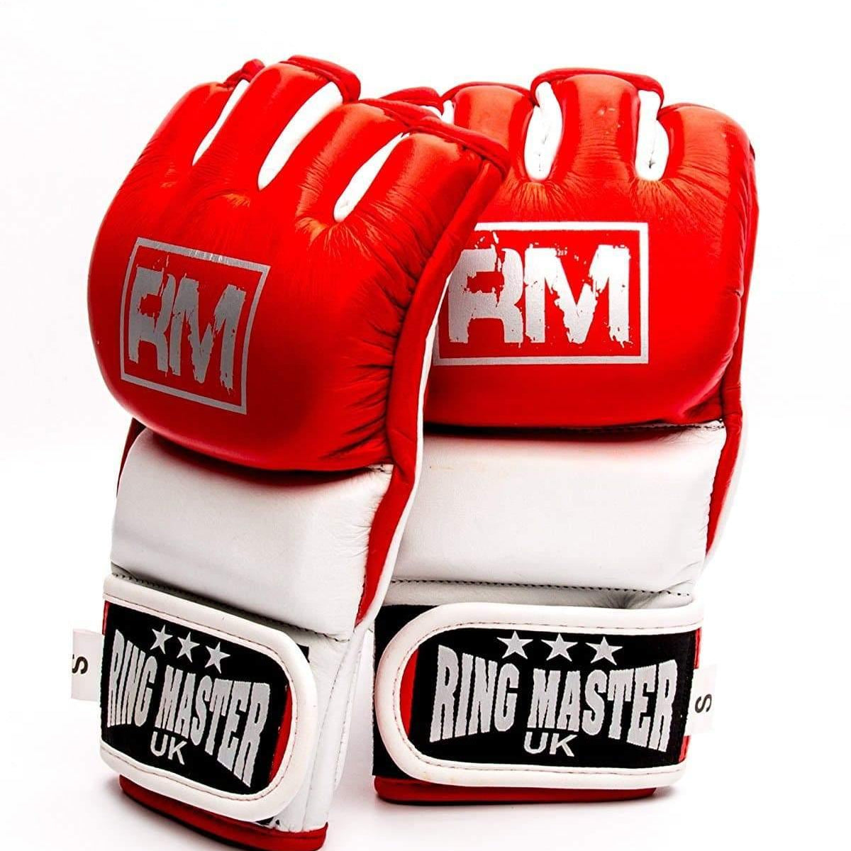 RingMaster Sports MMA Gloves Genuine Leather Red and White Image 1