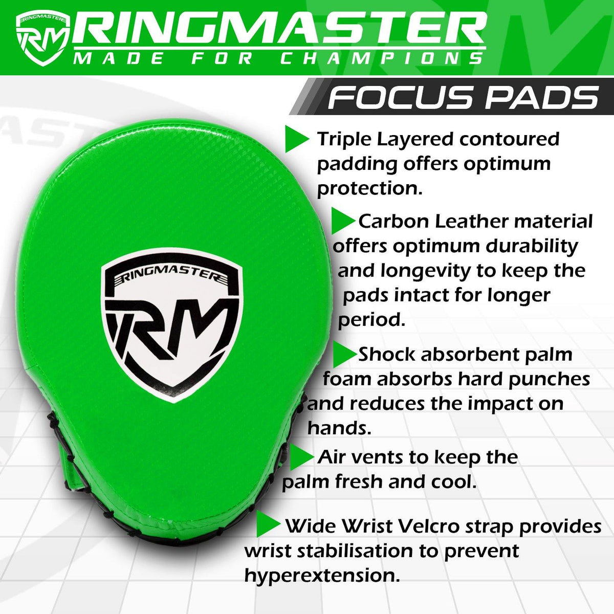 RingMaster Sports green focus pads with Polymax padding
