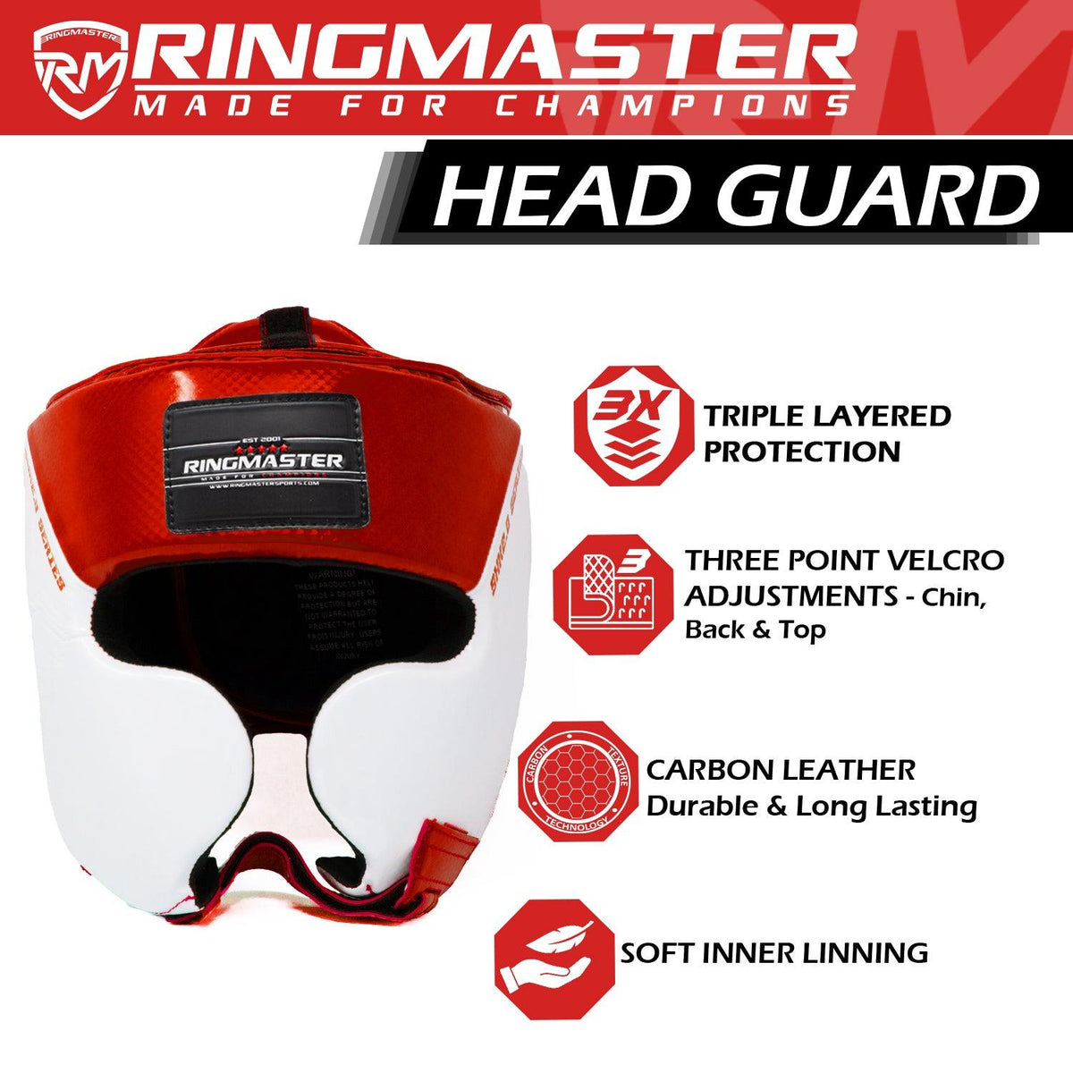 Red and white RingMaster Sports SHK2.0 boxing headgear