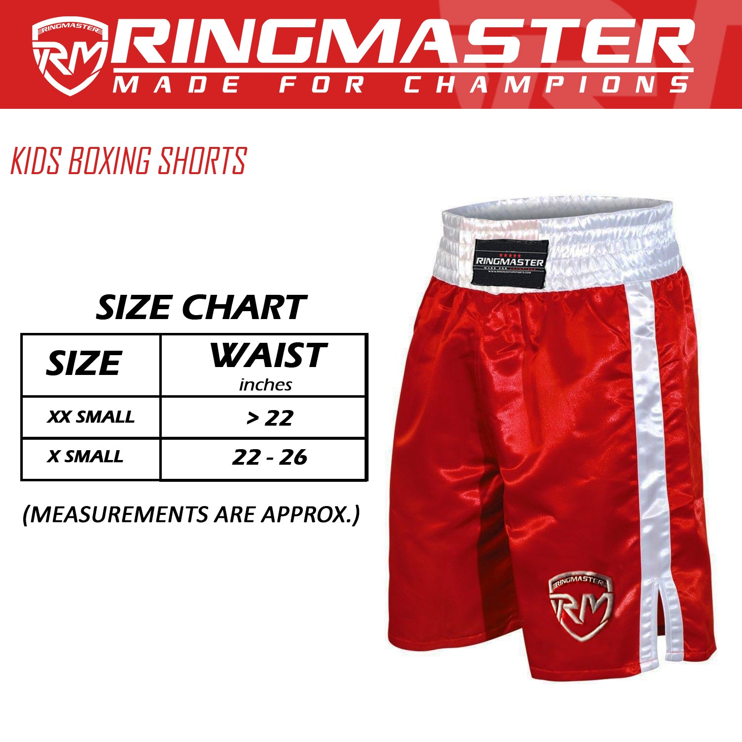 RingMaster Sports Kids Boxing Shorts Red image 2