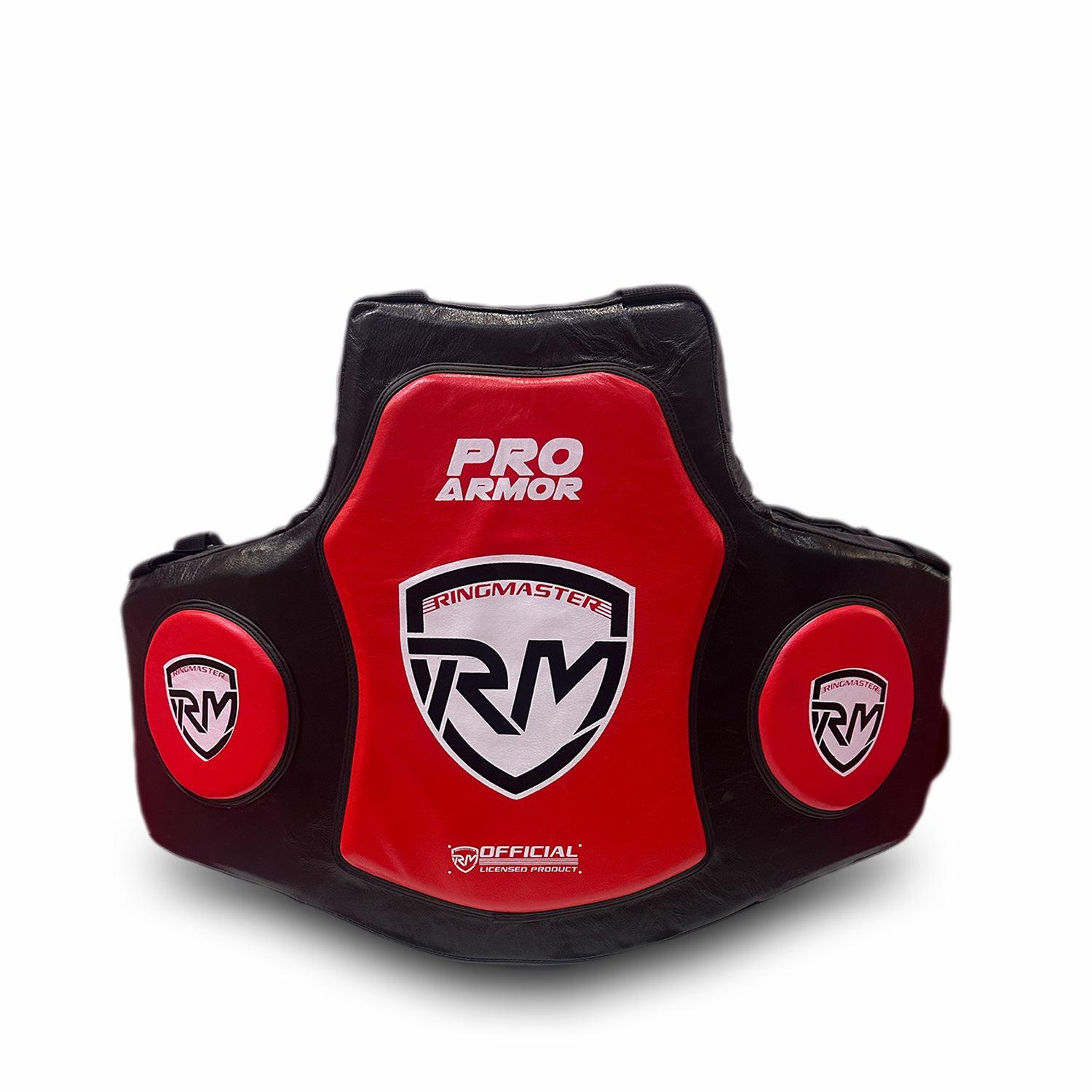 RingMaster Sports Pro Armor Series Body Protectors Genuine Leather One Size Black and Red - RINGMASTER SPORTS - Made For Champions