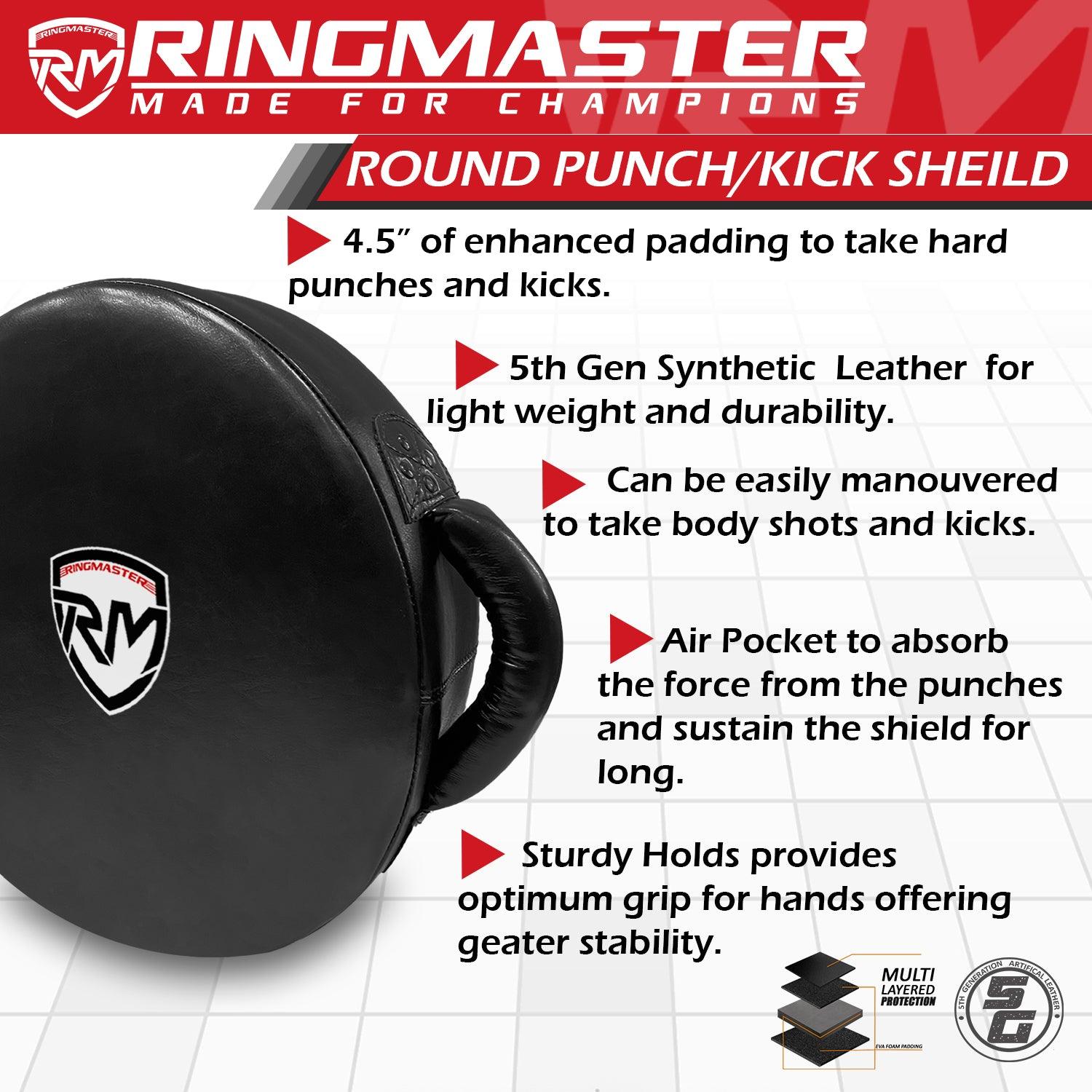 RingMaster Sports Round Punch Kick Shield Synthetic Leather Black - RINGMASTER SPORTS - Made For Champions