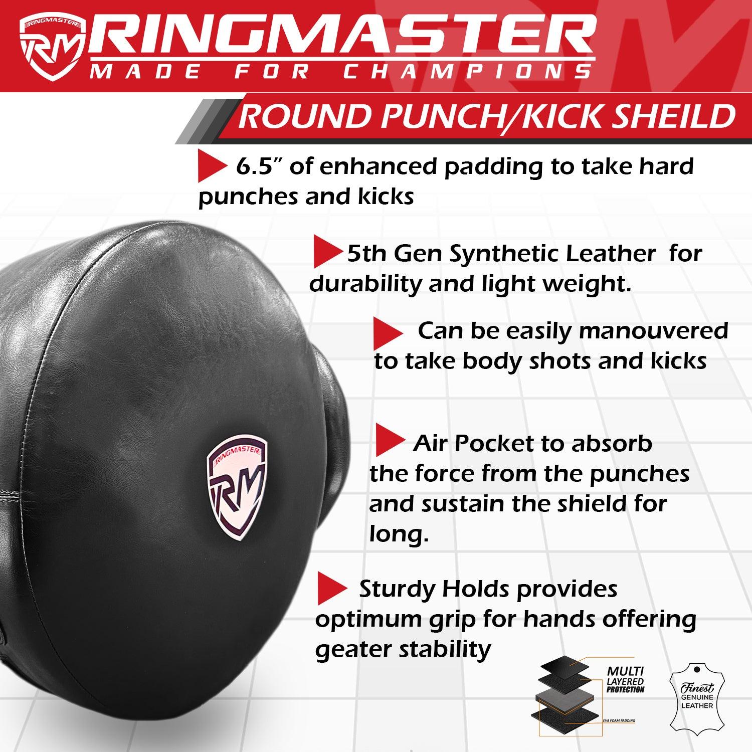 RingMaster Sports Round Punch Kick Shield Large Synthetic Leather Black - RINGMASTER SPORTS - Made For Champions