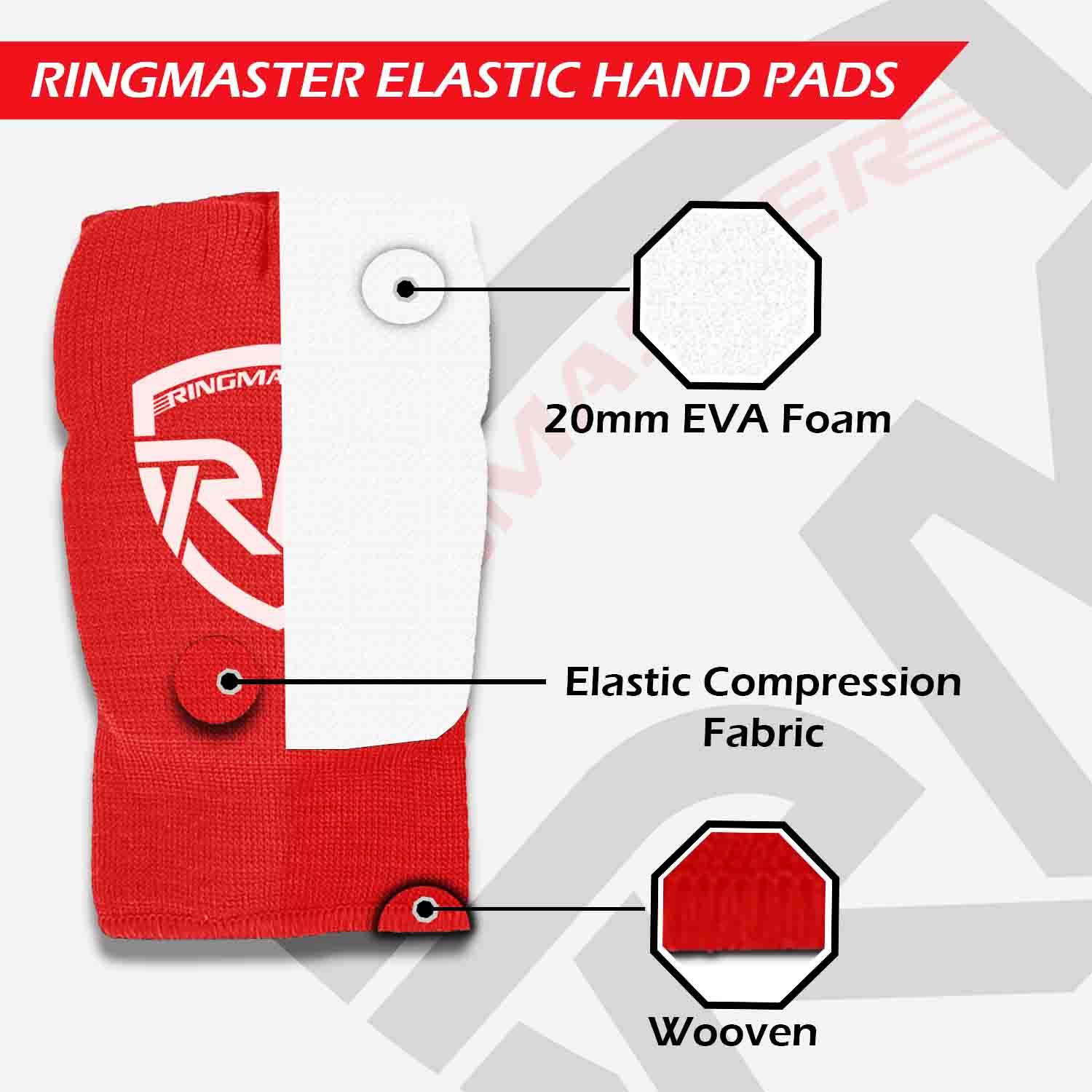 RingMaster Sports Slip on Elastic Hand Pads Mitts Red - RINGMASTER SPORTS - Made For Champions