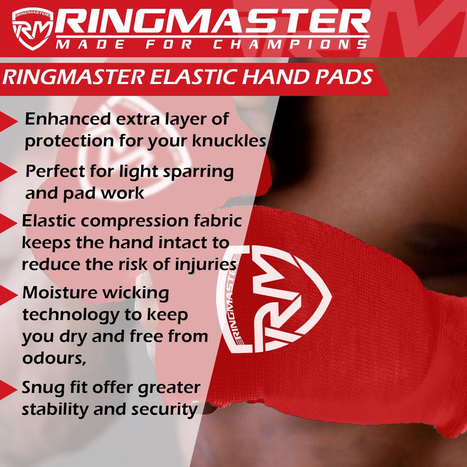RingMaster Sports Kids Slip on Elastic Hand Pads Mitts Red - RINGMASTER SPORTS - Made For Champions