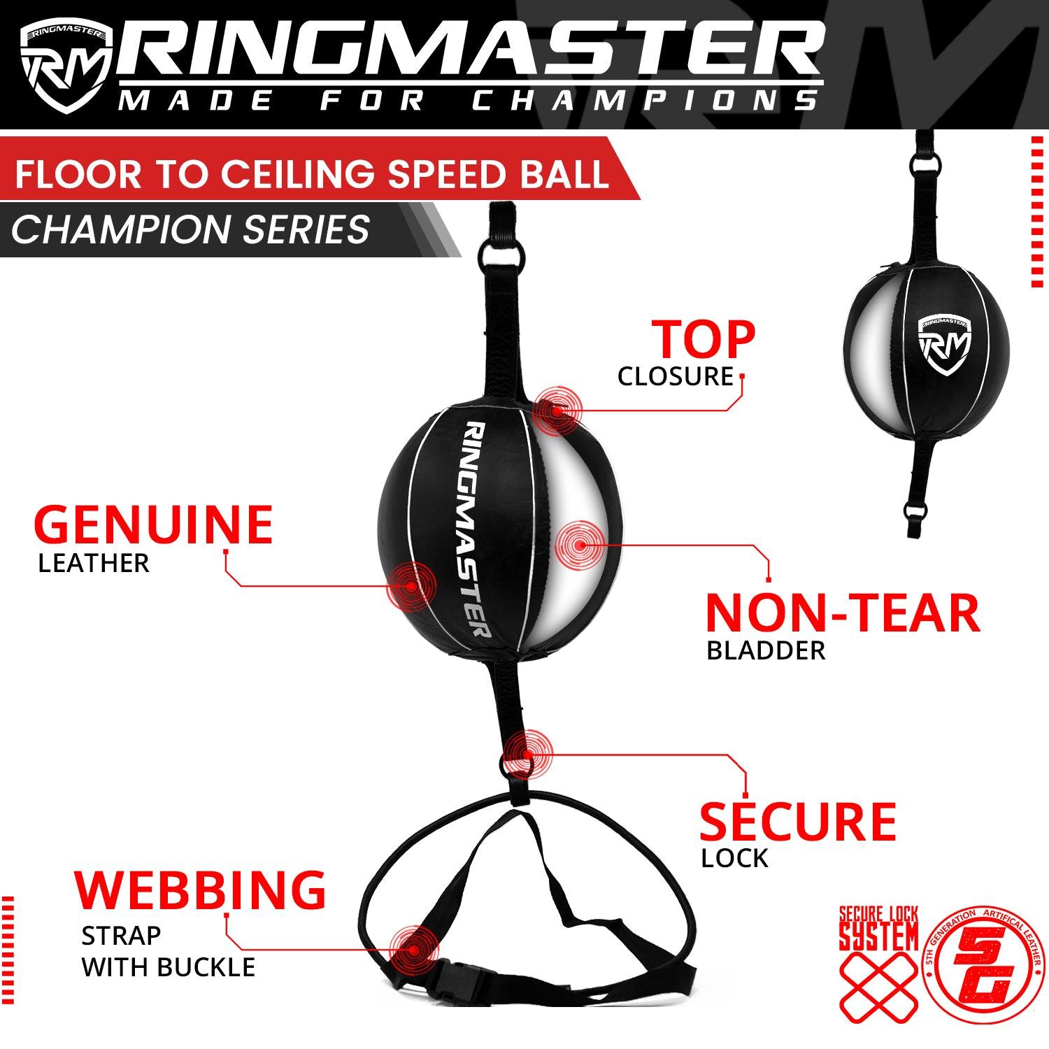 RingMaster Sports Double End Round Speed Ball Champion Series Genuine Leather White/Black - RINGMASTER SPORTS - Made For Champions