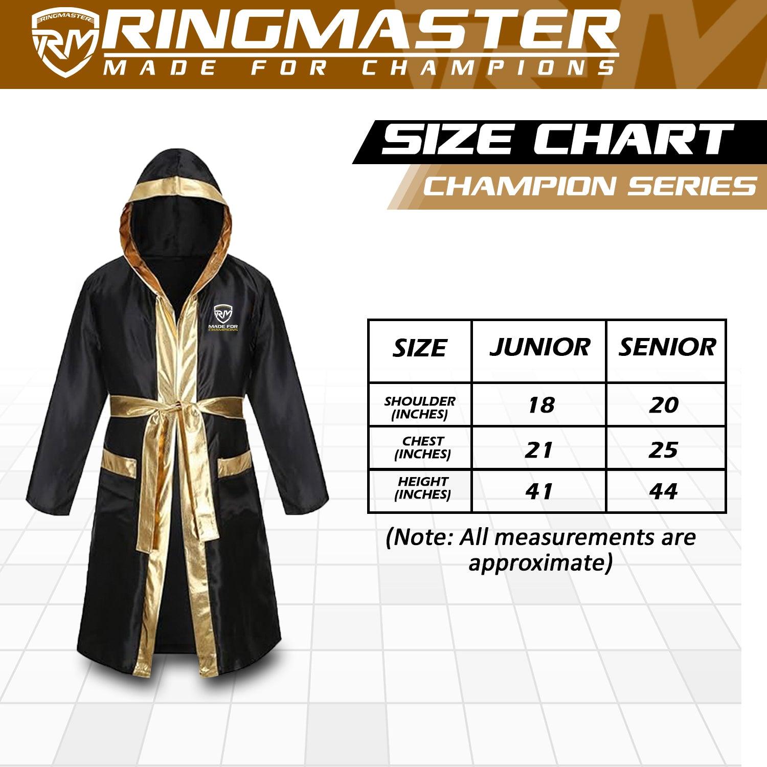 RingMaster Sports Champion Series Boxing Fight Robe Black & Gold Gown Image 3