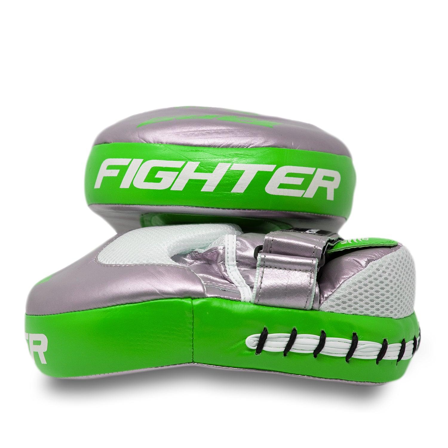 Hook and Jab Pads, boxing pads, punching pad, focus pads, kickboxing pads, focus pads boxing, boxing pad price, focus mitts, sparring pads, boxing gloves and pads, Ringmaster Sports Boxing Equipment, Ringmaster Sports Boxing pads, Focus pads Genuine Leather PGL 3.0 Series Green and Silver