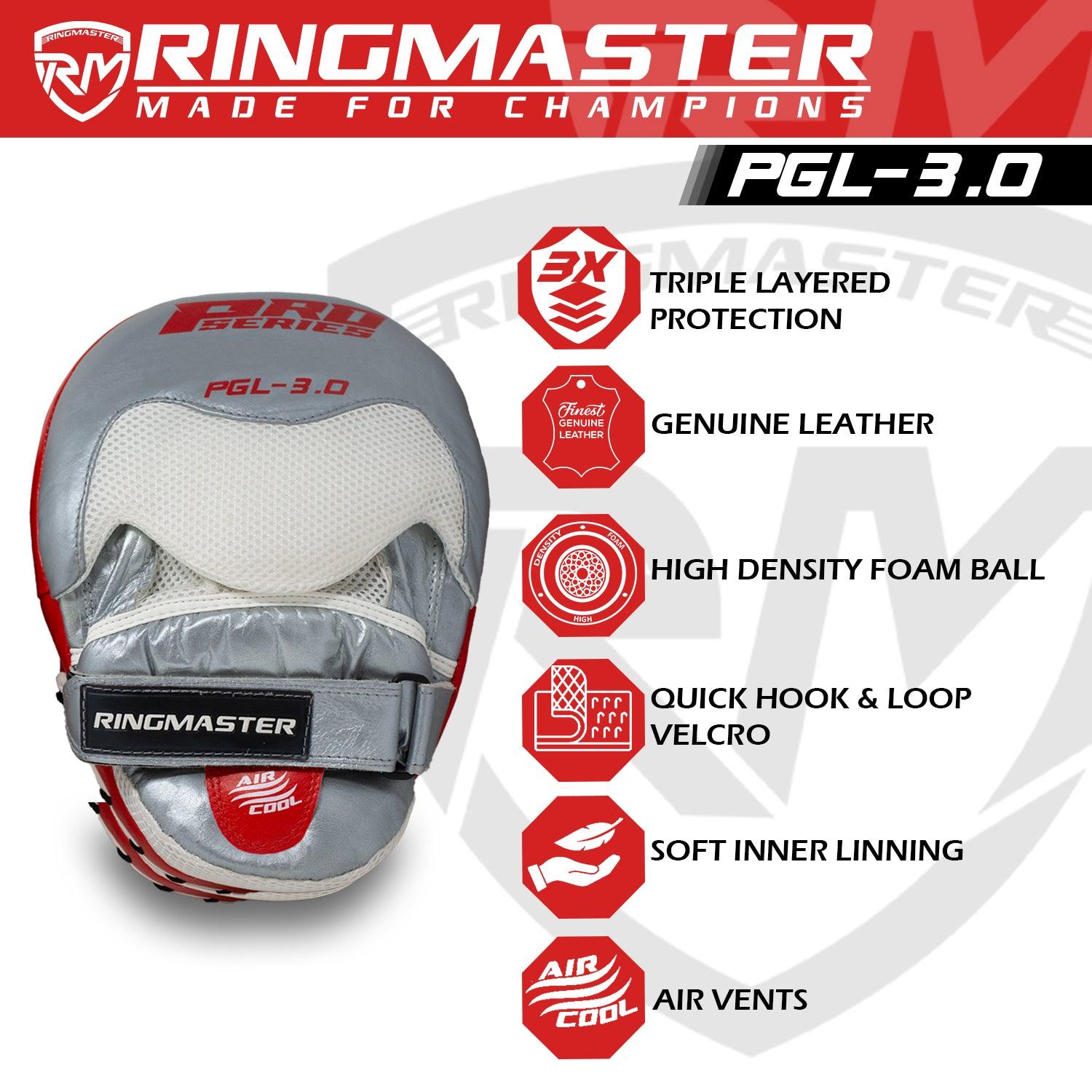 RingMaster Sports Focus pads Genuine Leather PGL 3.0 Red and Silver image 2