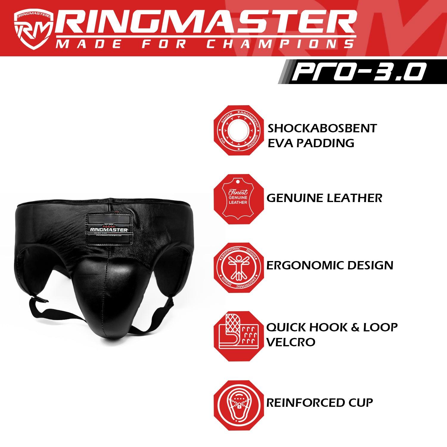 RingMaster Sports Pro 3.0 Groin Guard Genuine Leather Black - RINGMASTER SPORTS - Made For Champions