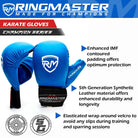 RingMaster Sports Synthetic Leather WKF Styled Kids Karate Gloves Blue, Martial Arts Image 3