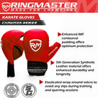 RingMaster Sports Synthetic Leather WKF Styled Kids Karate Gloves Red, martial arts image 3
