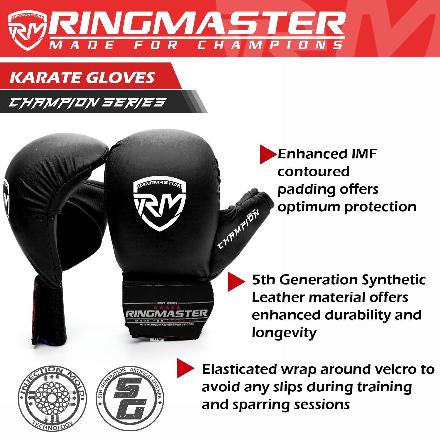 RingMaster Sports Synthetic Leather WKF Styled Kids Karate Gloves Black marital arts image 4