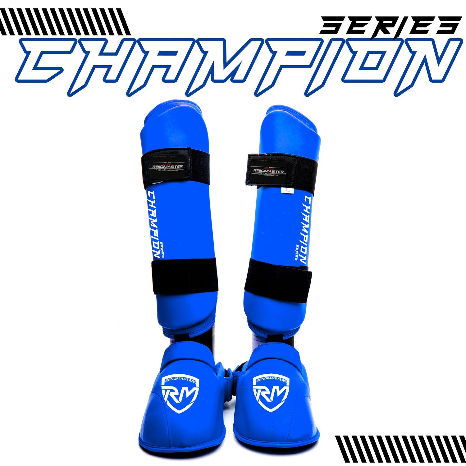 RingMaster Sports Synthetic Leather WKF Styled Karate Shin Instep Guards Blue Image 2