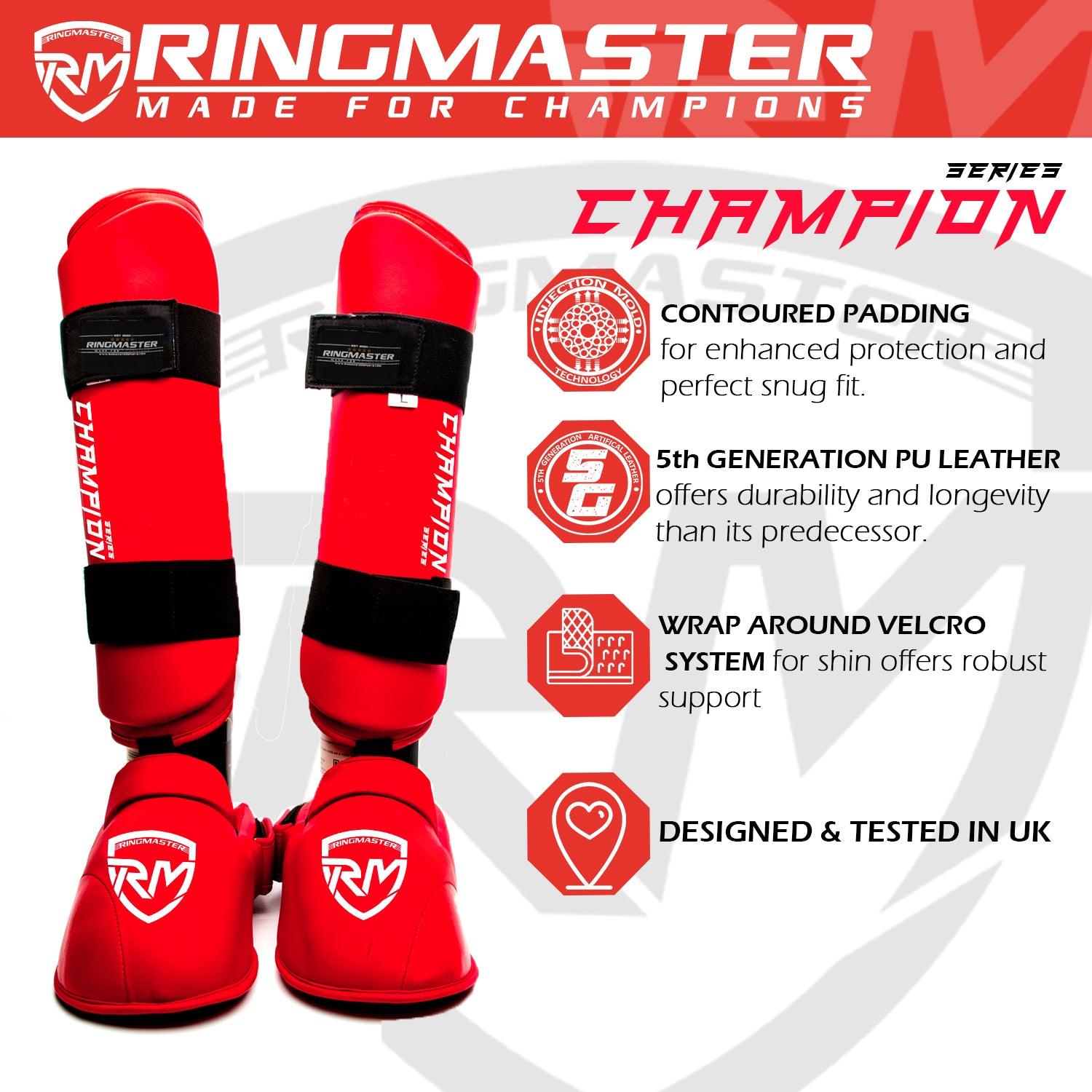RingMaster Sports Synthetic Leather WKF Styled Karate Shin Instep Guards Red martial arts image 3