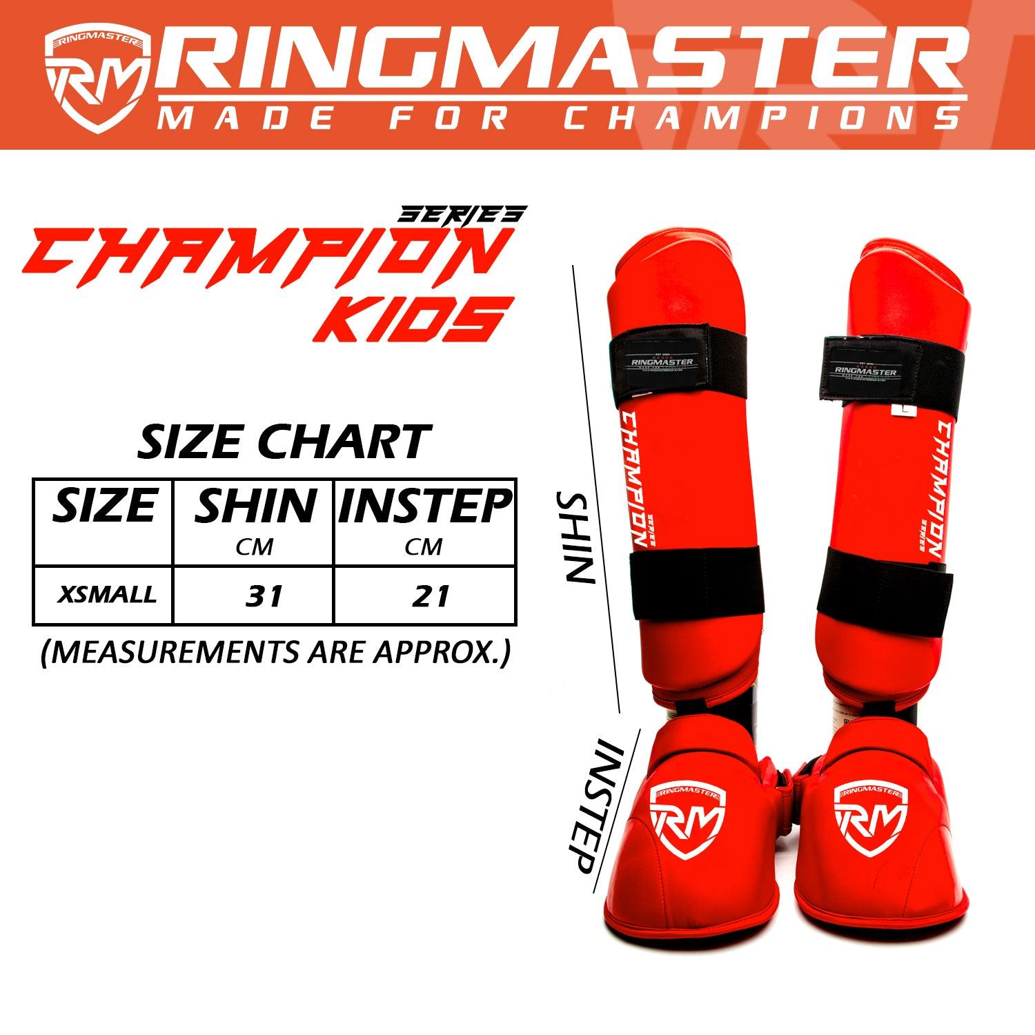 RingMaster Sports Synthetic Leather WKF Styled Kids Karate Shin Instep Guards Red martial arts image 4