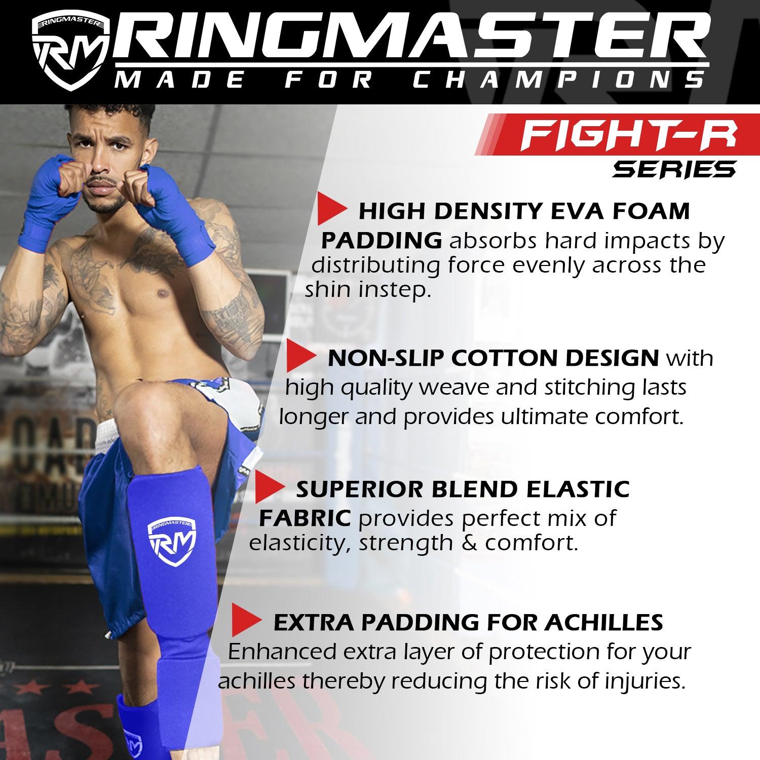 RingMaster Sports Slip-on Elastic Shin & Instep Guards Blue - RINGMASTER SPORTS - Made For Champions