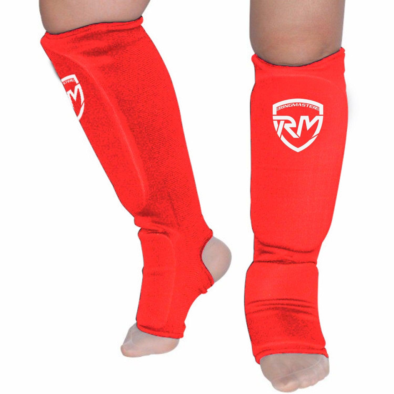 RingMaster Sports Kids Slip-on Elastic Shin & Instep Pads Red - RINGMASTER SPORTS - Made For Champions