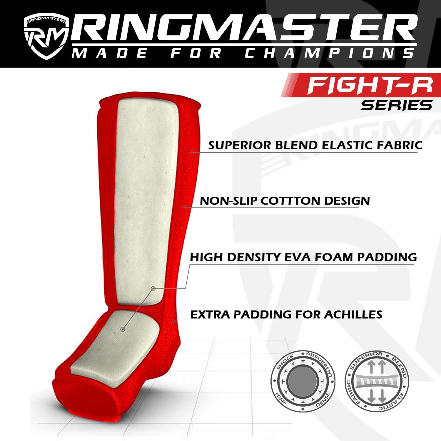 RingMaster Sports Slip-on Elastic Shin & Instep Guards Red - RINGMASTER SPORTS - Made For Champions