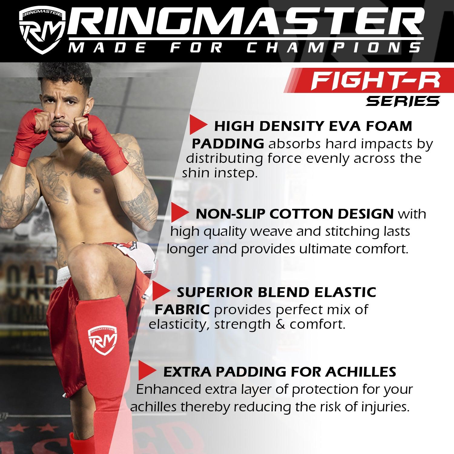 RingMaster Sports Kids Slip-on Elastic Shin & Instep Pads Red - RINGMASTER SPORTS - Made For Champions
