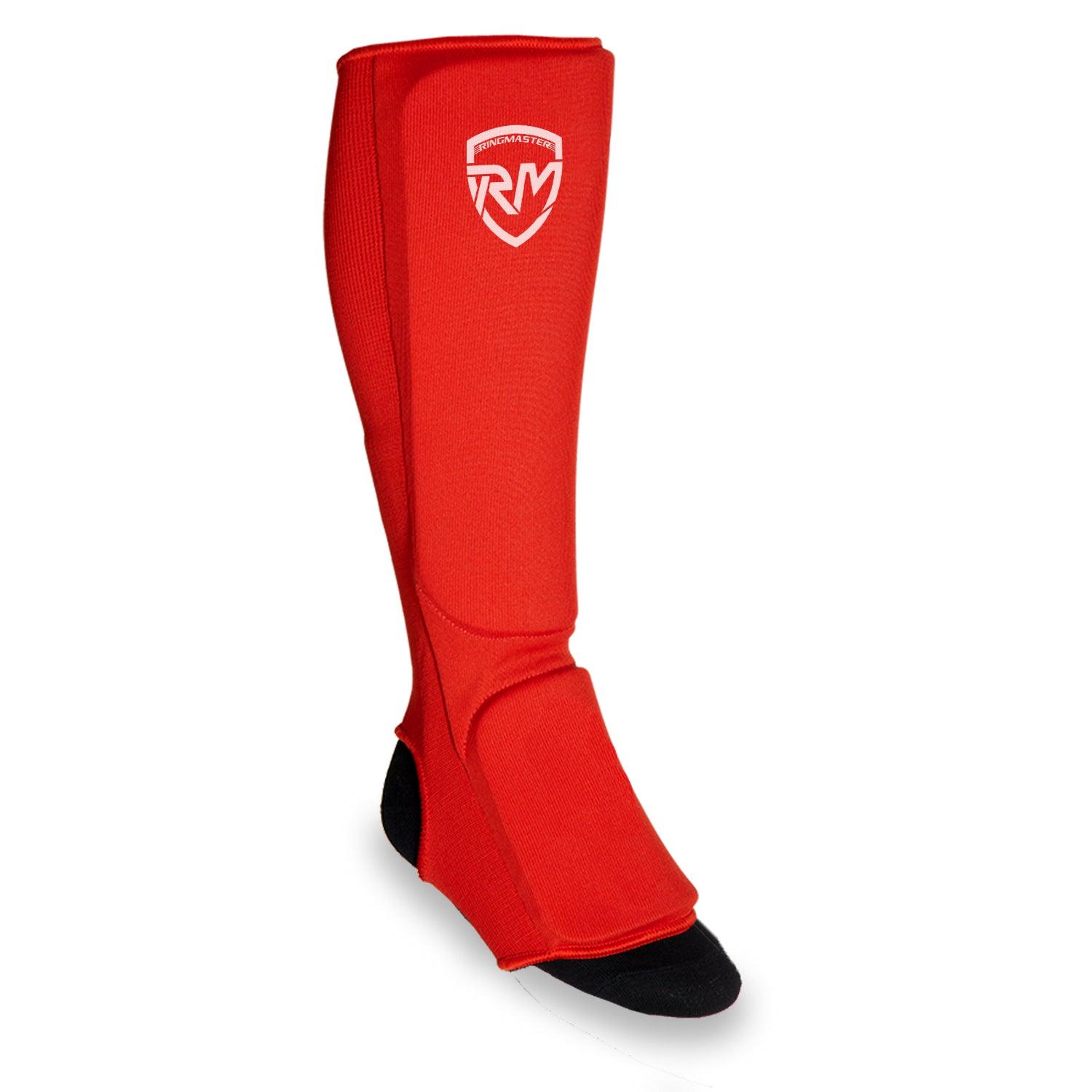 RingMaster Sports Slip-on Elastic Shin & Instep Guards Red - RINGMASTER SPORTS - Made For Champions
