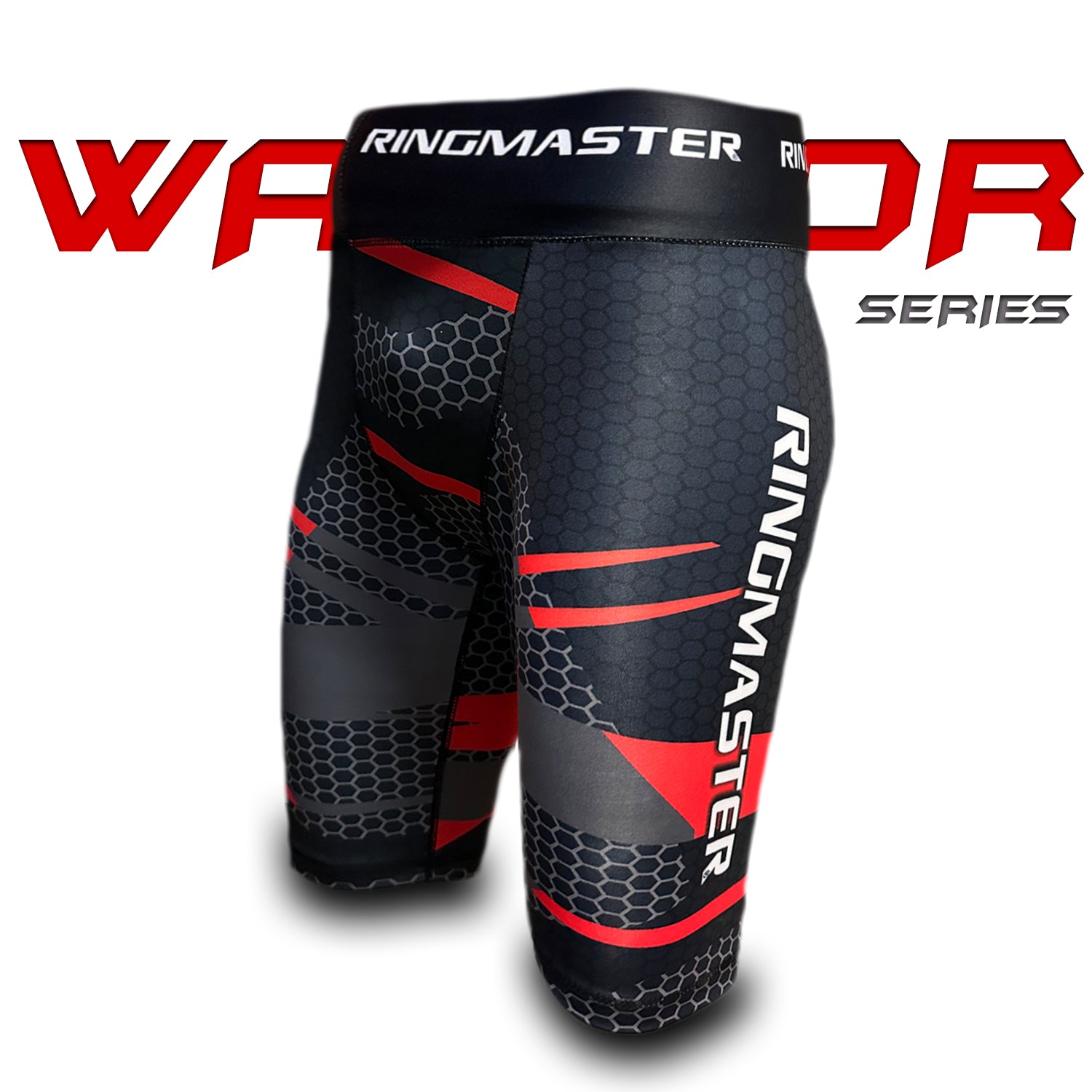 Warrior Series Black and Red Compression Shorts RingMaster Sports
