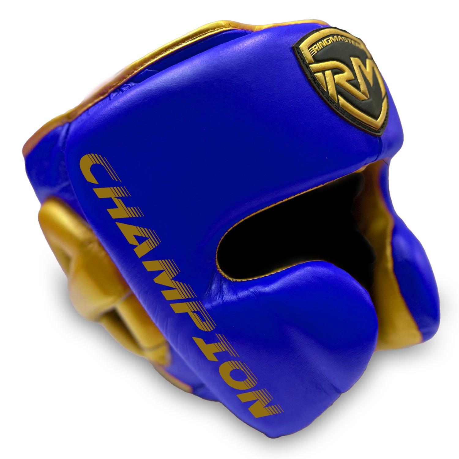 Head guard Boxing, Best boxing head guard, boxing head guard uk, boxing head guard junior, boxing head guard kids, boxing head guard open face, Boxing head guard for sale, face guard boxing, boxing headgear, chin cheek head guard,  Head guard Boxing Blue gold, Ringmaster Sports Head guard, Ringmaster Sports Equipment, Ringmaster boxing Equipment