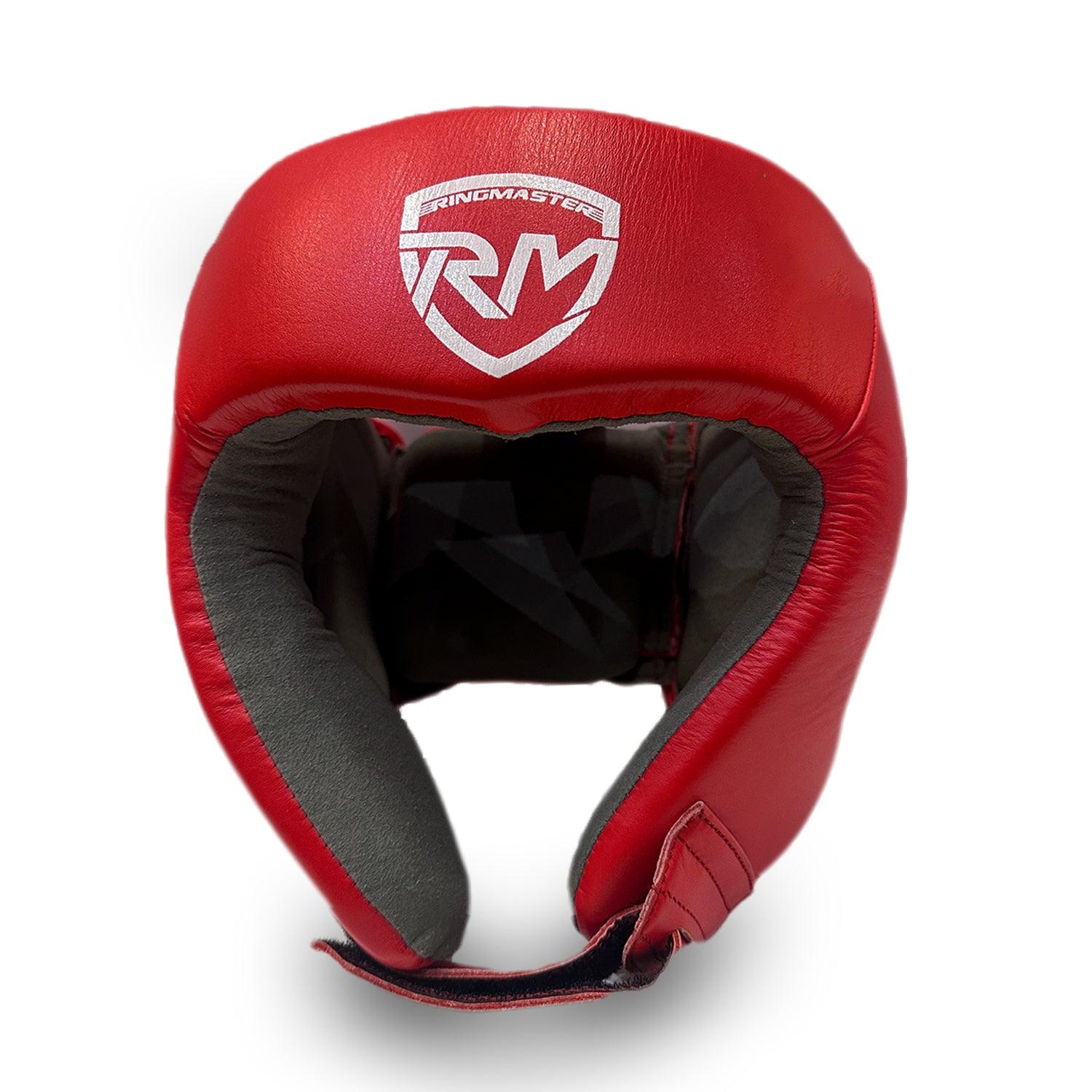 Ringmaster Head guard Boxing, Best boxing head guard, boxing head guard uk, MMA head guard, boxing headgear, Martial Arts head guard, boxing head guard open face, Boxing head guard for sale, face guard boxing, Red Head guard Boxing, RingMaster Sports Open Face Boxing HeadGuard Synthetic Leather Red Image 1