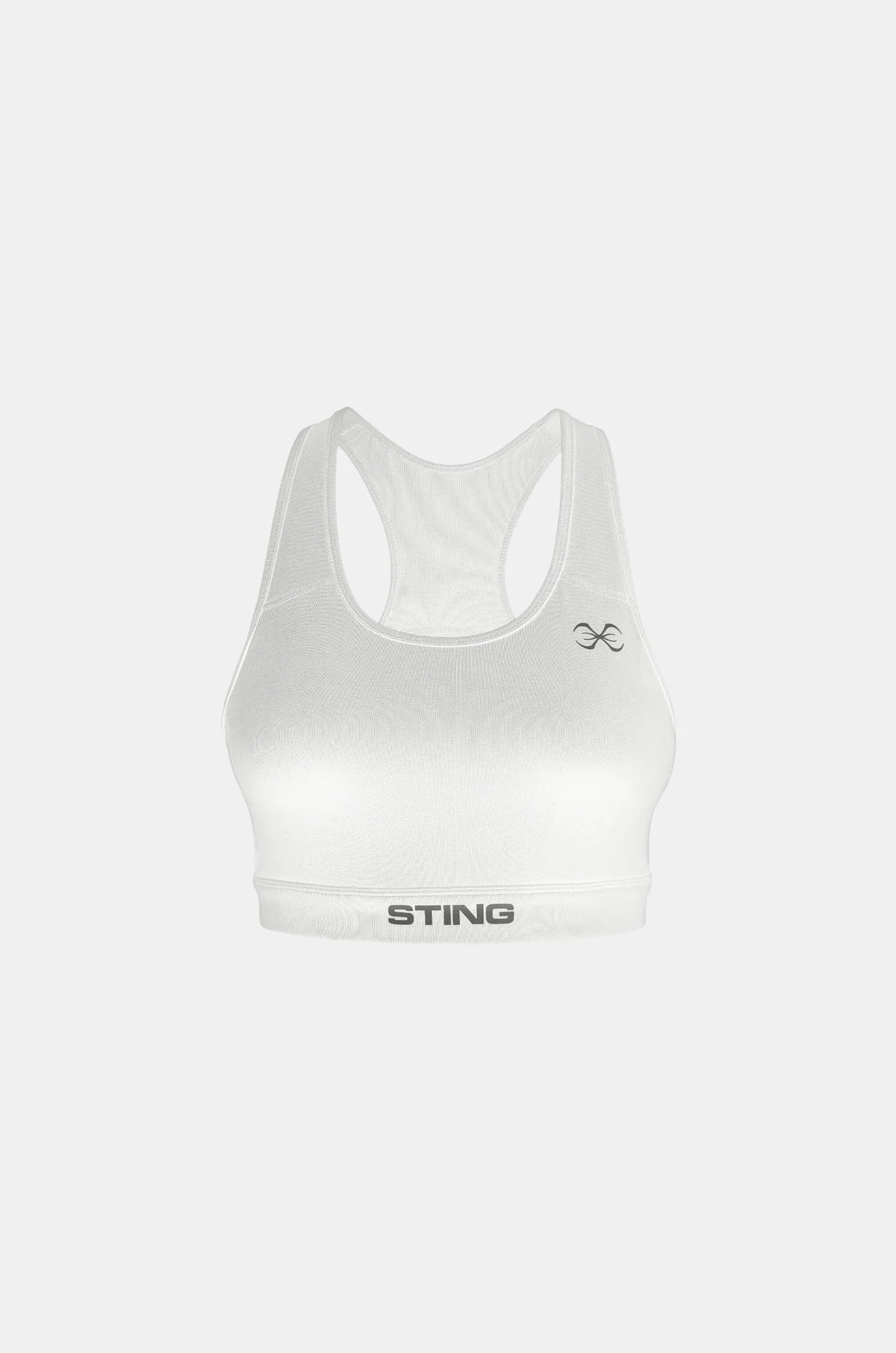 sting Front view of the Women’s Kinetic Chest Protector Sports Bra showing the classic neckline, moulded cups and thick straps