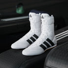 Cloud White/Core Black adidas Box Hog Classic boxing shoes worn during competition-style ring training