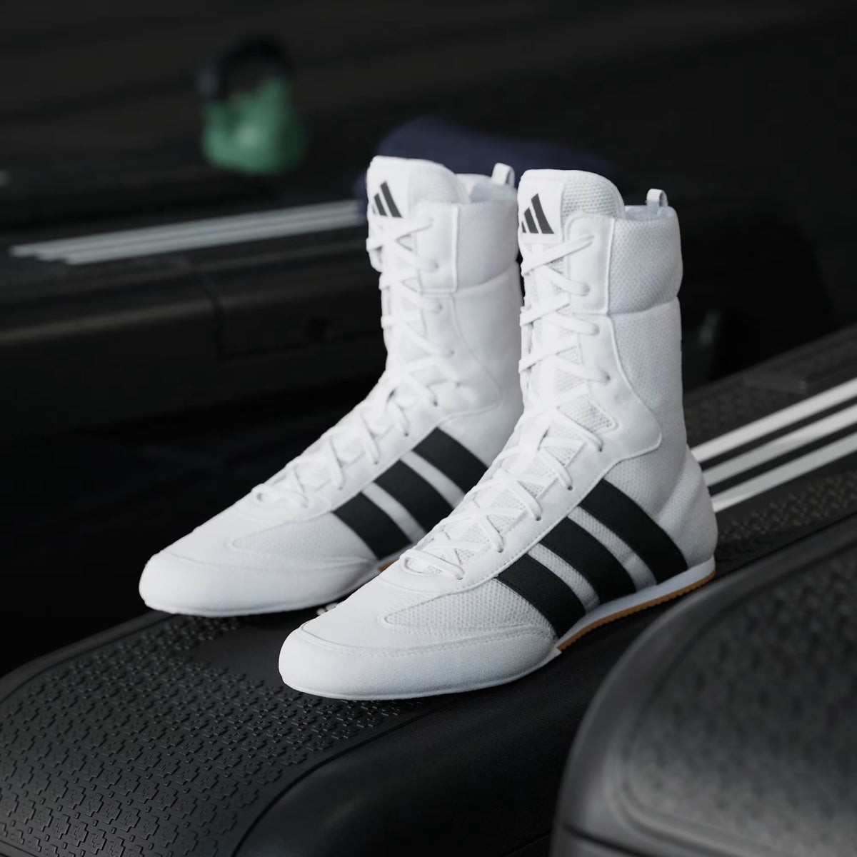 Cloud White/Core Black adidas Box Hog Classic boxing shoes worn during competition-style ring training