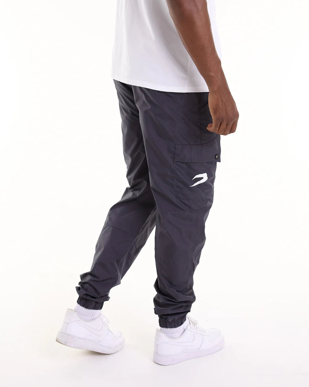 Back view of Boxraw Dundee Cargo Pants Charcoal with stretch cuffs