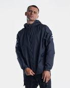 Close-up of Boxraw Dundee Windbreaker Jacket Charcoal hood and hidden chest pocket detail