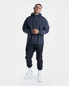 Back view of Boxraw Dundee Windbreaker Jacket Charcoal with clean boxing lifestyle silhouette
