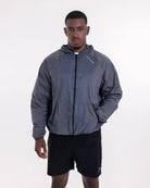 Boxraw Genaro Zip Up Windbreaker Charcoal front view showing lightweight nylon jacket design
