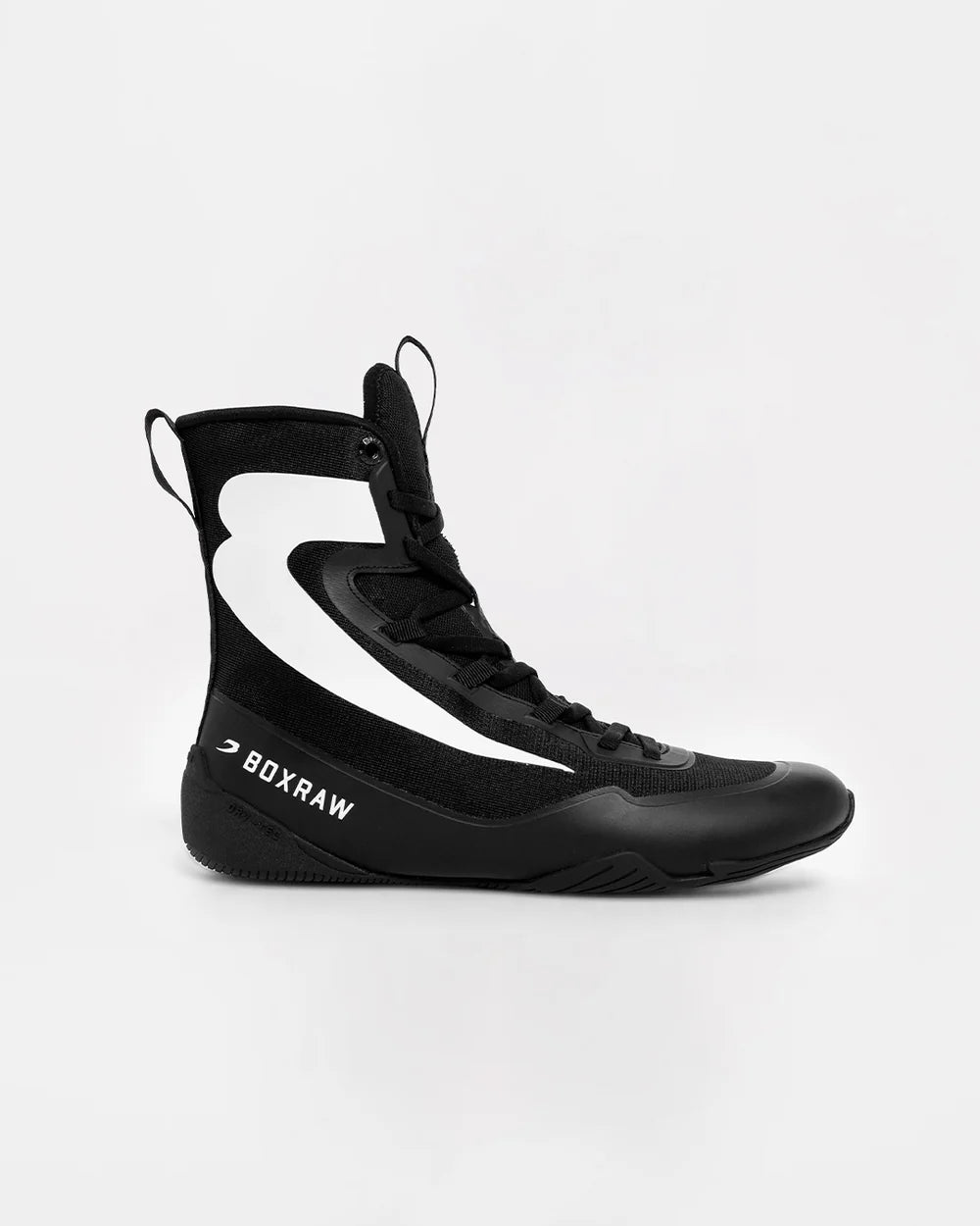Boxraw Impello 2.0 boxing boots Black White front view on plain background