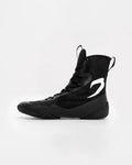 Lateral side view of Boxraw Impello 2.0 Black White boxing boots