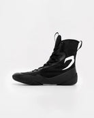 Lateral side view of Boxraw Impello 2.0 Black White boxing boots