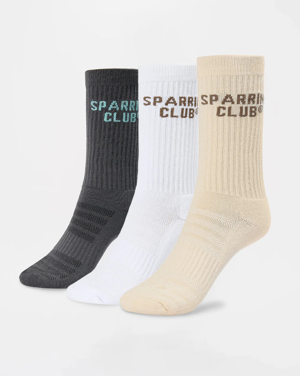 Boxraw Sparring Club Socks 3 pairs front product shot showing cotton crew training socks