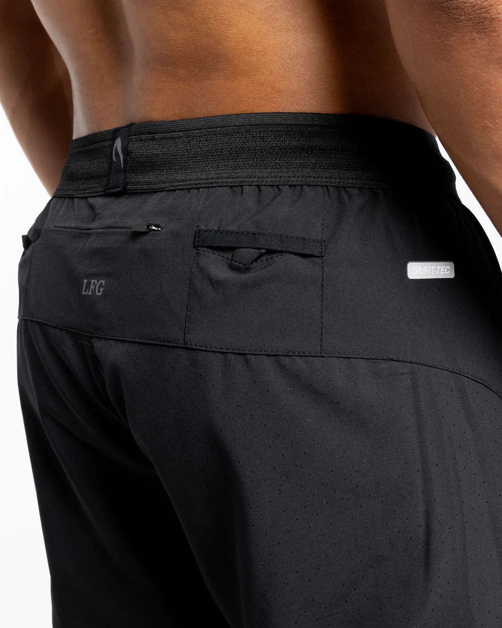 Laser perforated ventilation back and reflective LFG logo detail on Boxraw Tunero Track Bottoms Black