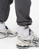 Adjustable elasticated ankle cuff detail on Boxraw Tunero Track Bottoms Charcoal