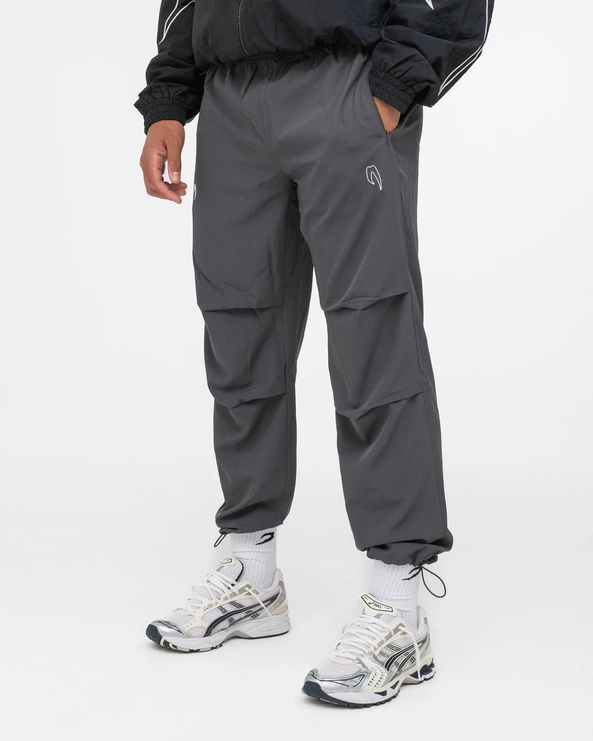Boxraw Tunero Track Bottoms Charcoal front view showing relaxed fit and lightweight SMRT-TEC fabric