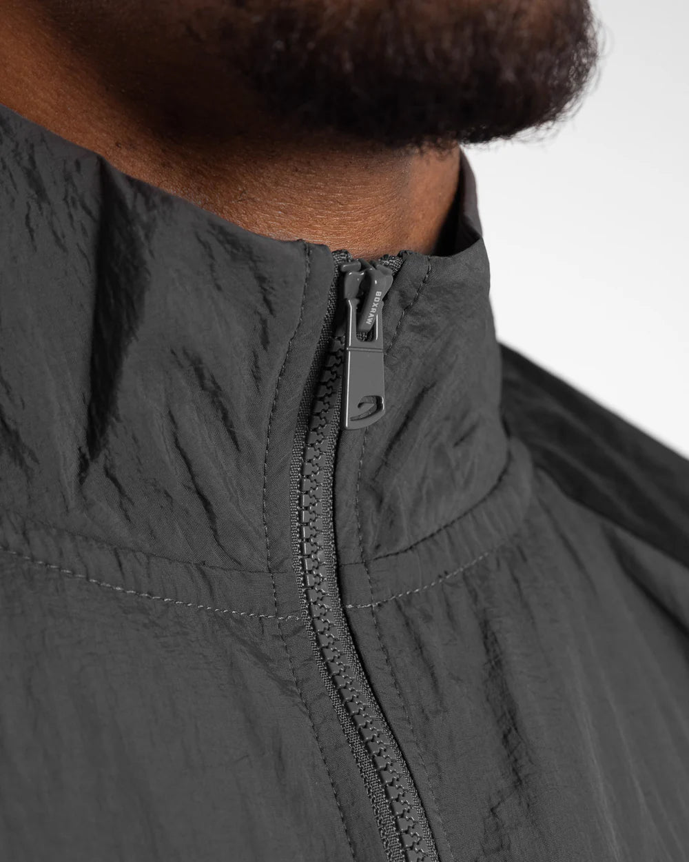 Grey zip detail on Boxraw Tunero Track Jacket Grey