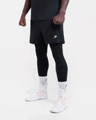 Boxraw Valdes 2-in-1 Shorts Full Length Black front view showing boxing training design