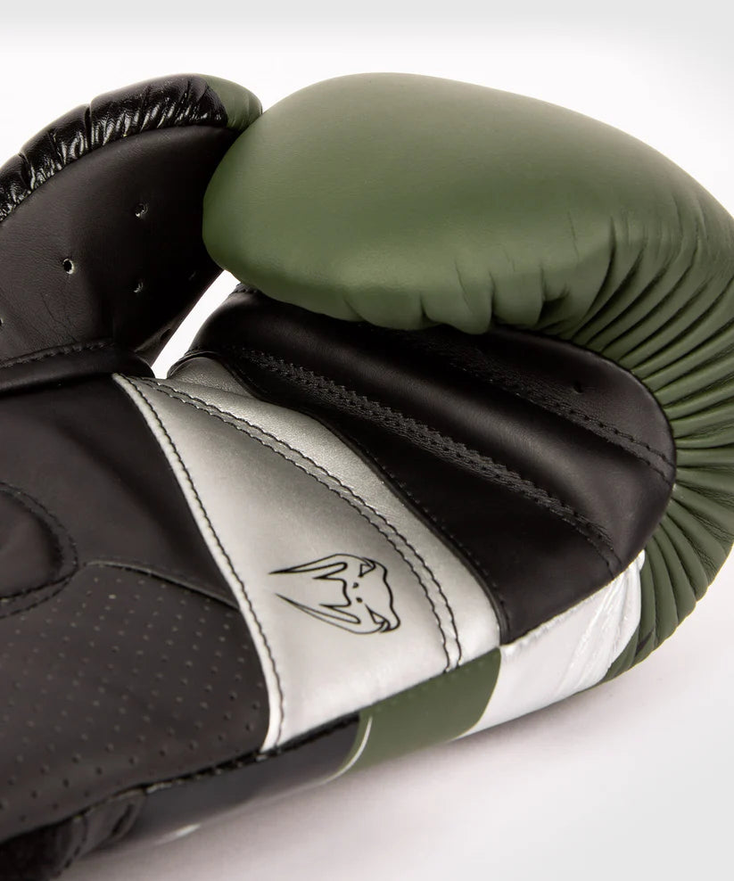 Venum Elite Evo Boxing Gloves - Khaki/Silver Image 6