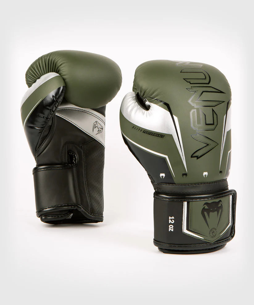 Venum Elite Evo Boxing Gloves - Khaki/Silver Image 2