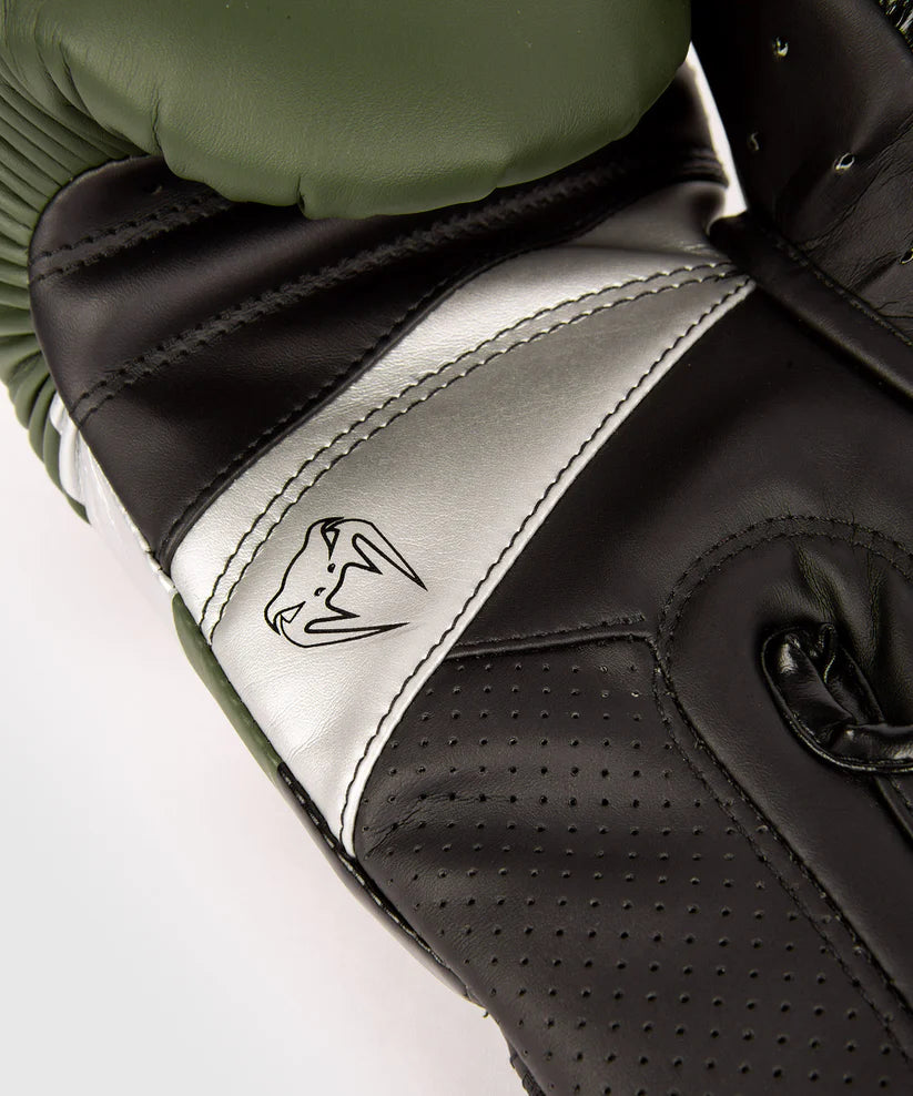 Venum Elite Evo Boxing Gloves - Khaki/Silver Image 7