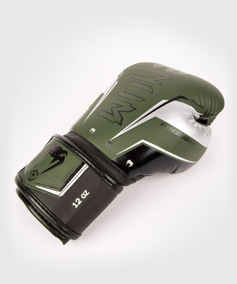 Venum Elite Evo Boxing Gloves - Khaki/Silver Image 3