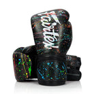 Fairtex BGV14PT Painter Microfibre Boxing Gloves Black front view showing unique hand-painted design
