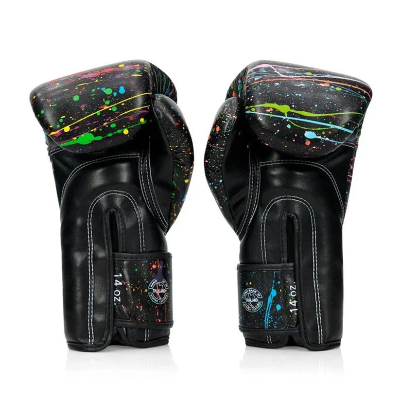 Side view of Fairtex BGV14PT Painter Gloves Black showing long cuff and boxing glove shape